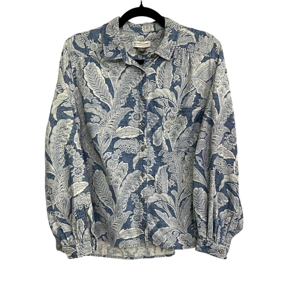 Pilcro Anthropologie Womens Medium Blue Paisley Floral Cotton Button Up Shirt